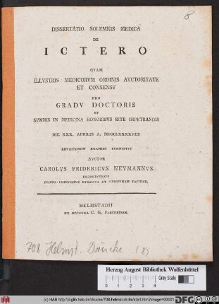 Dissertatio Solemnis Medica De Ictero.