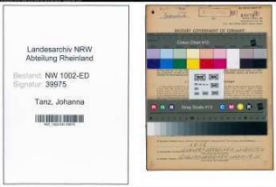 Entnazifizierung Johanna Tanz, geb. 20.03.1896 (Lehrerin)