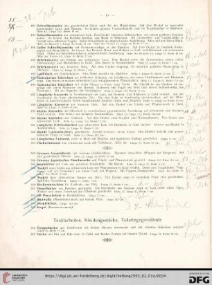 Textilarbeiten, Kleidungsstücke, Toilettengegenstände (Nr. 516-545)
