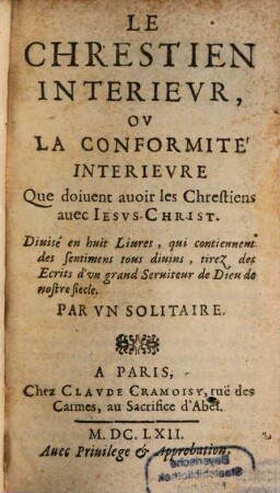 Le chrestien interieur