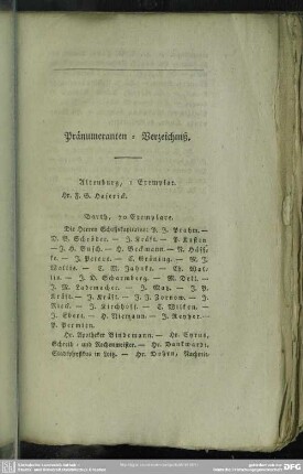 Pränumeranten-Verzeichniß