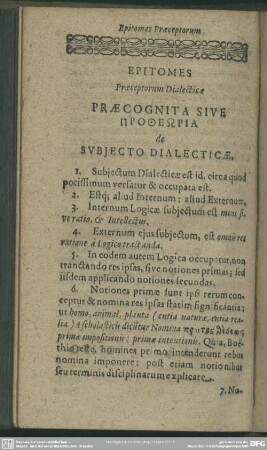 Epitomes Praeceptorum Dialecticae Praecognita Sive Protheoria de Subjecto Dialecticae