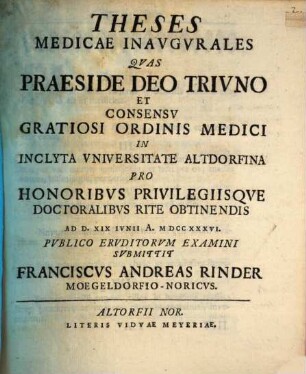 Theses medicae inaug.