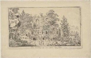 Die Klosterruine und der Friedhof auf dem Berg Oybin im Zittauer Gebirge, aus einer Reihe