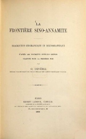 La Frontière sino-annamite : description géographique et ethnographique