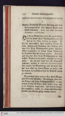 3: [Rezension von: Georg Friedrich Meyers Auszug aus den Anfangsgründen aller schönen Künste und Wissenschaften. Halle, 1757]
