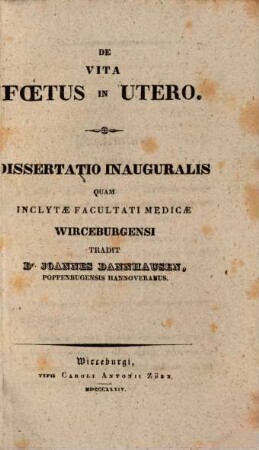 De vita foetus in utero : Diss. inaug.