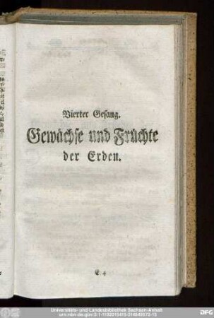 Vierter Gesang. Gewächse und Früchte der Erden.