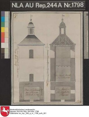 Kirchturm Reepsholt: Ansicht, Grundrisse, Schnitt