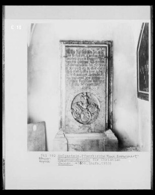Wappengrabstein für Christian Geisler, verstorben 1656