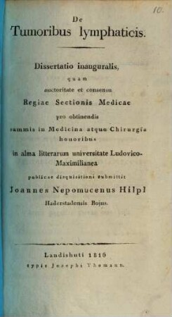 De tumoribus lymphaticis : dissertatio inauguralis