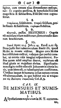 Cap. IX. De Mensuris et Numismatibus.
