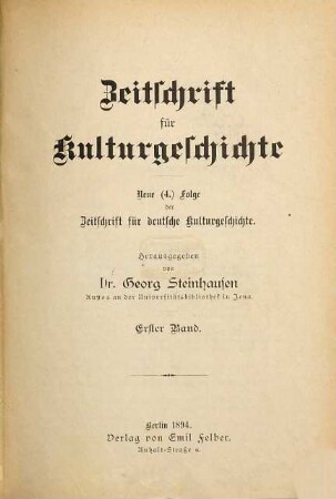 Zeitschrift für Kulturgeschichte. 1. 1894