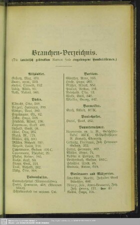 Berufsklassen und Gewerbebetriebe : Branchen-Verzeichnis