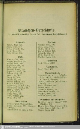 Berufsklassen und Gewerbebetriebe : Branchen-Verzeichnis