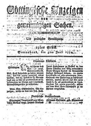 23tes Stück. Sonnabend, den 5ten Junii 1779.