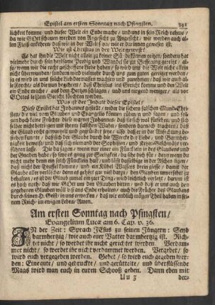 Am ersten Sonntag nach Pfingsten / Evangelium Lucae am 6. Cap. v. 36.