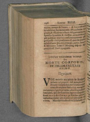 Locus Vigesimus Nonus De morte Corporis, et Immortalitate Animae.