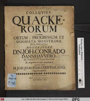 Colluvies Quackerorum secundum Ortum, Progressum Et Dogmata Monstrosa Delineata