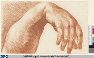 Studie eines rechten Unterarmes mit herunter hängender Hand