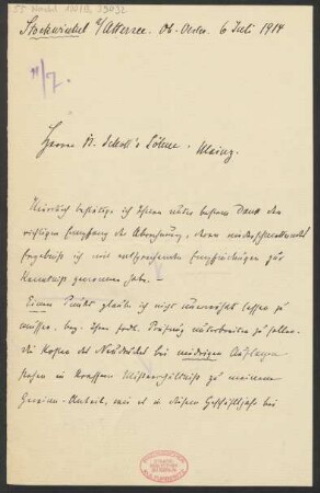 Brief an B. Schott's Söhne : 06.07.1914
