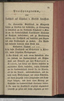 Preißprogramm, eine Denkschrift auf Schubart v. Kleefeld betreffend
