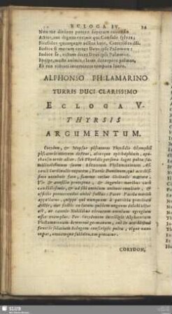 Alphonso Philamarino Turris Duci Clarissimo Ecloga V. Thyrsis