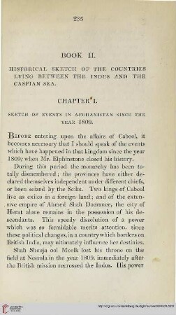 Book II, Chapter I: Historical sketch of events in Afghanistan, since the year 1809