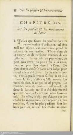 Chapitre XIV. Sur les pensées & les mouvemens de l'ame