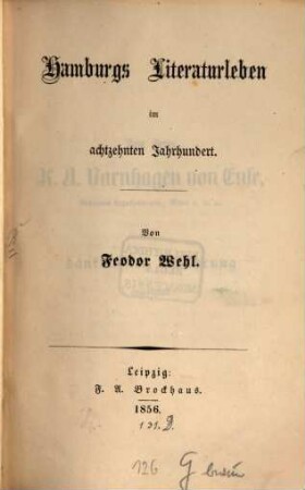 Hamburgs Literaturleben im achtzehnten Jahrhundert