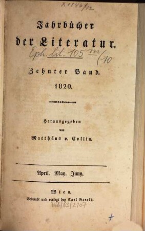 Jahrbücher der Literatur. 10, 10. 1820