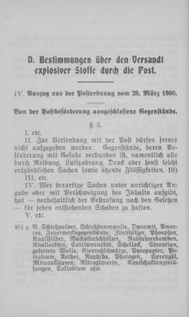 IV. Auszug aus der Postordnung vom 20. März 1900.