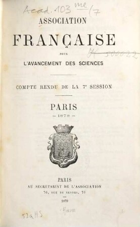 Comptes rendus de la ... session. 7. 1878 (1879)