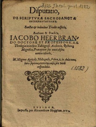 Disputatio De Scriptvrae Sacrosanctae Interpretatione