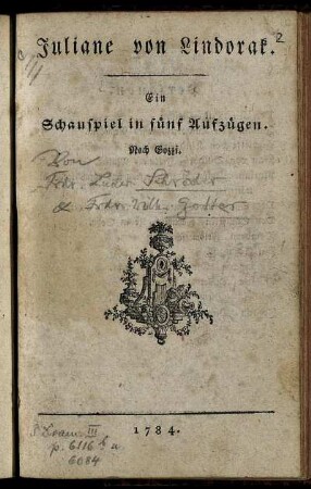 Juliane von Lindorak : Ein Schauspiel in fünf Aufzügen