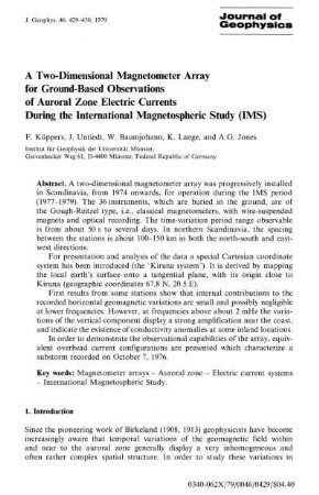 A two-dimensional magnetometer array for ground-based observations of auroral zone electric currents during the international magnetospheric study (IMS)