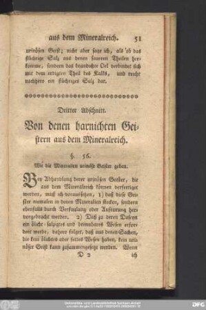 Dritter Abschnitt. Von denen harnichten Geistern aus dem Mineralreich.