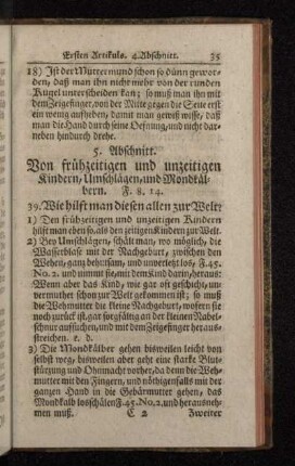 5. Abschnitt. Von frühzeitigen und unzeitigen Kindern, Umschlägen,und Mondkälbern. F. 8. 14.