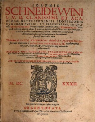 In quatuor Institutionum imperialium Iustiniani libros commentaria