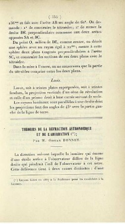 Théories de la réfraction astronomique et de l'aberration.