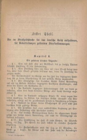 Erster Theil. Die im Strafgesetzbuche für das deutsche Reich enthaltenen, für Uebertretungen geltenden Strafbestimmungen