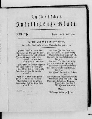 Num. 14, Ausgabe vom 8. April 1814