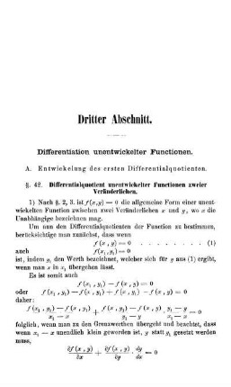 Dritter Abschnitt. Differentiation unentwickelter Functionen.