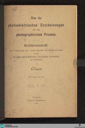 Über die photoelektrischen Erscheinungen und den photographischen Prozess
