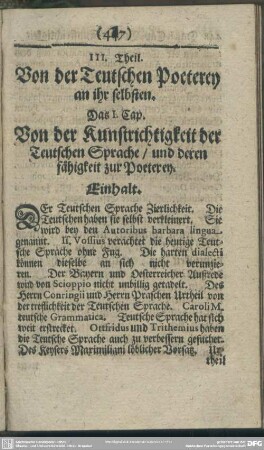 III. Theil. Von der Teutschen Poeterey an ihr selbsten