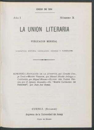 Número X, Enero de 1894