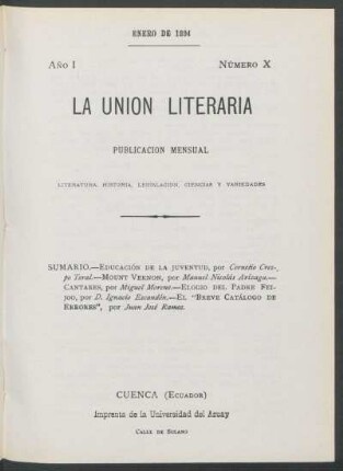 Número X, Enero de 1894