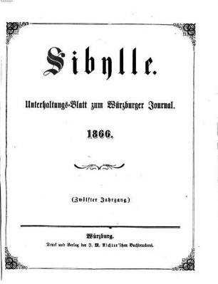Sibylle : Unterhaltungsblatt zum Würzburger Journal. 1866