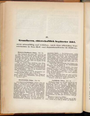 IV. Grundherrn, ritterschaftlich begüterter Adel, ...