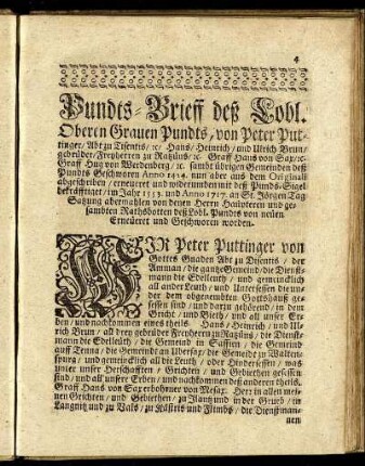 Pundts-Brieff deß Lobl. Oberen Grauen Pundts, ...